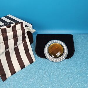 Henri Bendel pocket mirror, rhinestones and amber crystal with dust bag